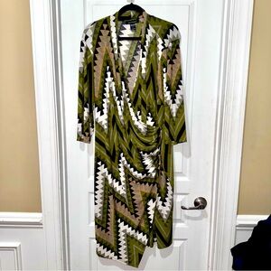 Ashley Stewart Dress 22 / 24 Geometric Patterned Faux Wrap Dress